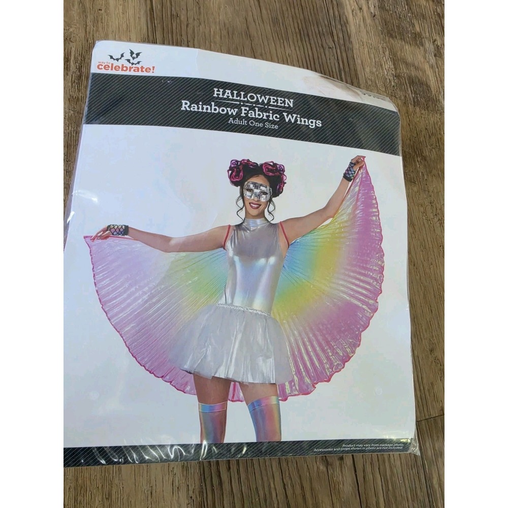 Women's Halloween RAINBOW FABRIC WINGS Multicolor Costume Party Adult One Size